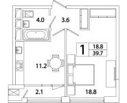 1-комнатная квартира площадью 39.71 кв.м, Рязанский проспект, д.влд 2 | цена 7 508 962 руб. | www.metrprice.ru