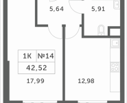 1-комнатная квартира площадью 42.52 кв.м, Мякининское шоссе, 1 | цена 3 626 956 руб. | www.metrprice.ru