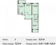 3-комнатная квартира площадью 72.7 кв.м, Живописная улица, вл21 | цена 8 451 389 руб. | www.metrprice.ru