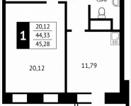 1-комнатная квартира площадью 45.3 кв.м, Клубная, 13 | цена 4 684 020 руб. | www.metrprice.ru