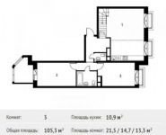 3-комнатная квартира площадью 105.3 кв.м, Фруктовая ул., 1К1 | цена 16 497 562 руб. | www.metrprice.ru