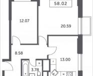 2-комнатная квартира площадью 58.02 кв.м, деревня Раздоры, 4, корп.6 | цена 6 296 910 руб. | www.metrprice.ru