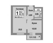 1-комнатная квартира площадью 40.7 кв.м,  | цена 3 980 460 руб. | www.metrprice.ru