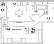 1-комнатная квартира площадью 41.4 кв.м, Рязанский проспект, д.52, к.2 | цена 8 260 542 руб. | www.metrprice.ru