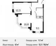 2-комнатная квартира площадью 43 кв.м, улица Чкалова, 10/6 | цена 2 399 400 руб. | www.metrprice.ru