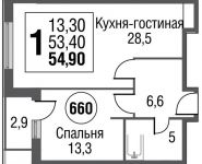 1-комнатная квартира площадью 54.9 кв.м, Серебрякова проезд, д.11к2 стр 13 | цена 9 864 753 руб. | www.metrprice.ru