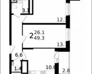 2-комнатная квартира площадью 49 кв.м, Колпакова ул., 44 | цена 4 042 354 руб. | www.metrprice.ru