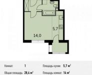 1-комнатная квартира площадью 28.4 кв.м,  | цена 2 851 360 руб. | www.metrprice.ru