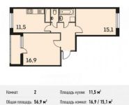 2-комнатная квартира площадью 56.9 кв.м, Шестая улица, 15 | цена 5 146 605 руб. | www.metrprice.ru