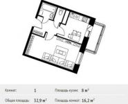 1-комнатная квартира площадью 32.9 кв.м, Фруктовая ул, 1 | цена 3 314 346 руб. | www.metrprice.ru