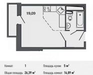 1-комнатная квартира площадью 26.4 кв.м, улица Мостотреста, 6 | цена 2 322 320 руб. | www.metrprice.ru