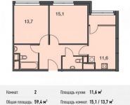 2-комнатная квартира площадью 59.4 кв.м в Апартаменты "Волга", Спасская Большая ул., 4С1 | цена 18 057 600 руб. | www.metrprice.ru