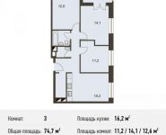 3-комнатная квартира площадью 74.7 кв.м, Автозаводская ул., 23С931 | цена 10 719 450 руб. | www.metrprice.ru