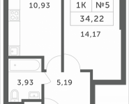 1-комнатная квартира площадью 34.22 кв.м, Мякининское шоссе | цена 3 182 460 руб. | www.metrprice.ru