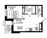 1-комнатная квартира площадью 31.61 кв.м, ул Ватутинская 4-я, д. корп. 7 | цена 4 377 985 руб. | www.metrprice.ru