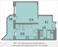 1-комнатная квартира площадью 46.8 кв.м, Ленинский проспект, 20 | цена 4 897 152 руб. | www.metrprice.ru