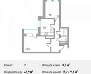 2-комнатная квартира площадью 45.9 кв.м, Ромашковая ул., 18 | цена 2 845 800 руб. | www.metrprice.ru