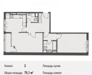 2-комнатная квартира площадью 75.1 кв.м, Ивановская ул., 1 | цена 6 146 184 руб. | www.metrprice.ru