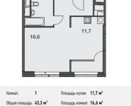 1-комнатная квартира площадью 43.3 кв.м, Докучаев пер, 2 | цена 11 734 300 руб. | www.metrprice.ru