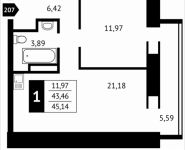 1-комнатная квартира площадью 45.1 кв.м, Клубная, 13 | цена 4 620 946 руб. | www.metrprice.ru