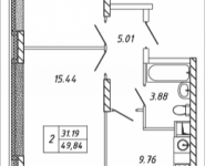 2-комнатная квартира площадью 49.84 кв.м, Омская, 18 | цена 5 248 152 руб. | www.metrprice.ru