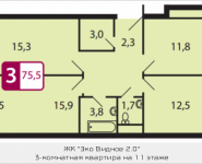 3-комнатная квартира площадью 75.5 кв.м, Северный Квартал, 1 | цена 5 134 000 руб. | www.metrprice.ru