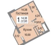 1-комнатная квартира площадью 37.1 кв.м в ЖК "Клубный", Клубный пер., 7 | цена 2 850 000 руб. | www.metrprice.ru