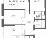 3-комнатная квартира площадью 68.64 кв.м, Мякининское шоссе, 3 | цена 6 060 912 руб. | www.metrprice.ru