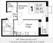 1-комнатная квартира площадью 38.41 кв.м, д.Столбово, уч.40/2, корп.4 | цена 3 468 903 руб. | www.metrprice.ru