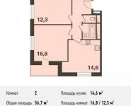 2-комнатная квартира площадью 56.7 кв.м, Новотушинская ул., 6 | цена 5 273 100 руб. | www.metrprice.ru