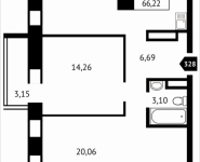 2-комнатная квартира площадью 66.2 кв.м, Клубная, 13 | цена 6 516 728 руб. | www.metrprice.ru