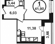1-комнатная квартира площадью 41.9 кв.м, Петра Алексеева, 12а, корп.2 | цена 7 818 145 руб. | www.metrprice.ru