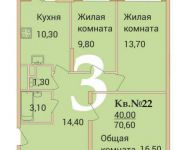 3-комнатная квартира площадью 70.6 кв.м, д.1 | цена 3 177 000 руб. | www.metrprice.ru