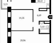 2-комнатная квартира площадью 66.2 кв.м, Клубная, 13 | цена 6 394 920 руб. | www.metrprice.ru