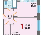 1-комнатная квартира площадью 43.61 кв.м, улица Тайнинская, д.20 | цена 4 142 950 руб. | www.metrprice.ru