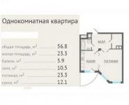 1-комнатная квартира площадью 56.8 кв.м, проезд Александра Невского, 7 | цена 4 600 000 руб. | www.metrprice.ru