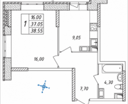 1-комнатная квартира площадью 38.55 кв.м, Дружбы, корп.30 | цена 2 929 800 руб. | www.metrprice.ru