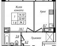 1-комнатная квартира площадью 34.2 кв.м, Просвещения, 12 | цена 2 207 644 руб. | www.metrprice.ru