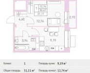 1-комнатная квартира площадью 31.11 кв.м в ЖК "Столичный", Калинина ул, 8 | цена 3 390 990 руб. | www.metrprice.ru