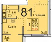 1-комнатная квартира площадью 32.65 кв.м, деревня Лопатино, 20 | цена 2 611 555 руб. | www.metrprice.ru