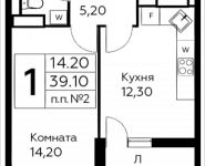 1-комнатная квартира площадью 39.1 кв.м, д.Столбово, уч.40/2, корп.7 | цена 3 270 617 руб. | www.metrprice.ru