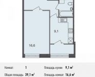 1-комнатная квартира площадью 39.1 кв.м, Богородский мкр, 14 | цена 2 678 350 руб. | www.metrprice.ru