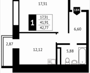 1-комнатная квартира площадью 42.8 кв.м, Клубная, 13 | цена 4 505 984 руб. | www.metrprice.ru