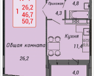 1-комнатная квартира площадью 50.7 кв.м, Ленинский проспект, 16 | цена 4 667 949 руб. | www.metrprice.ru