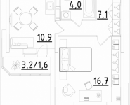 1-комнатная квартира площадью 40.3 кв.м, Строителей, корп.3 | цена 2 115 750 руб. | www.metrprice.ru