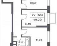 2-комнатная квартира площадью 49.2 кв.м, Мякининское шоссе, 4, корп.4 | цена 4 407 729 руб. | www.metrprice.ru