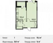 1-комнатная квартира площадью 38.9 кв.м, улица Дмитрия Ульянова, 6к1 | цена 2 997 342 руб. | www.metrprice.ru