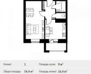 1-комнатная квартира площадью 34.4 кв.м, Фруктовая улица, 1 | цена 4 062 417 руб. | www.metrprice.ru