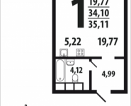 1-комнатная квартира площадью 35.11 кв.м, Нововатутинский проспект, 10/1 | цена 3 300 340 руб. | www.metrprice.ru