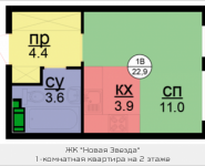1-комнатная квартира площадью 26.3 кв.м, Бачуринская, корп.2 | цена 3 945 000 руб. | www.metrprice.ru
